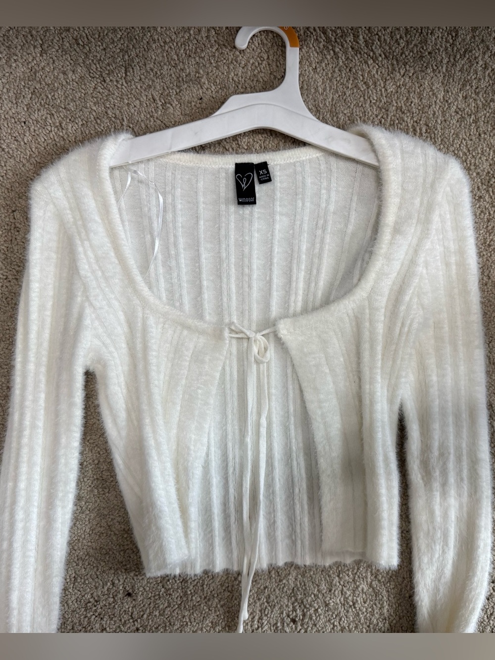White Fuzzy Tie-Front Windsor Cropped Cardigan